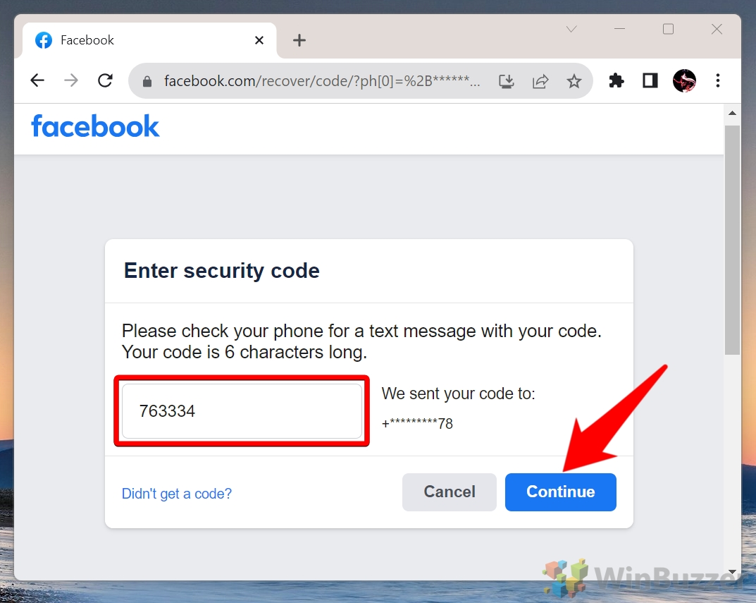 Facebook Change Password Code