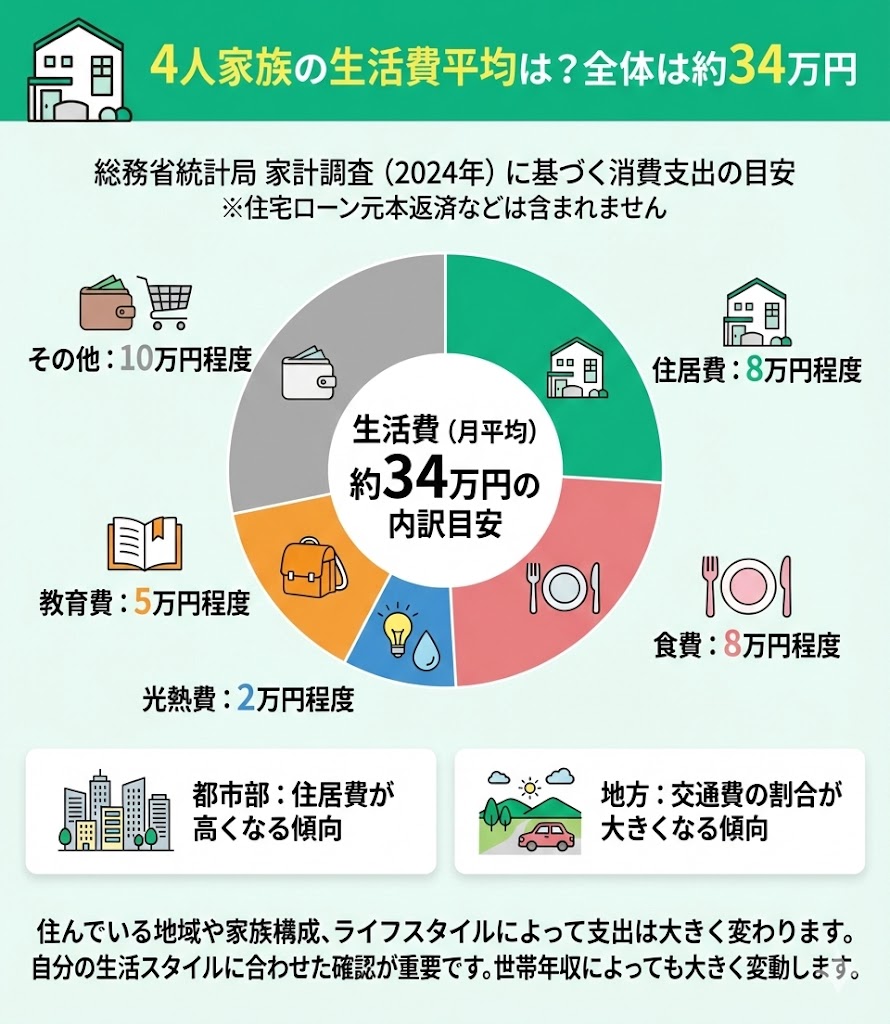 家族4人の生活費平均と内訳は？2026年最新データと赤字脱出策