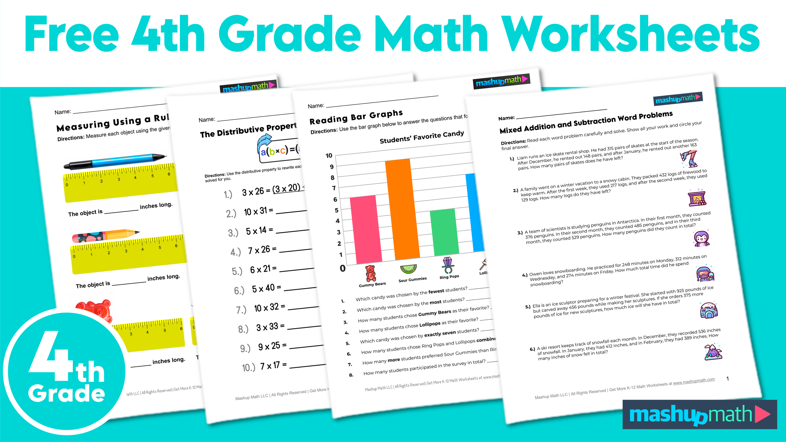 Math Problems Worksheets for 4Th Graders