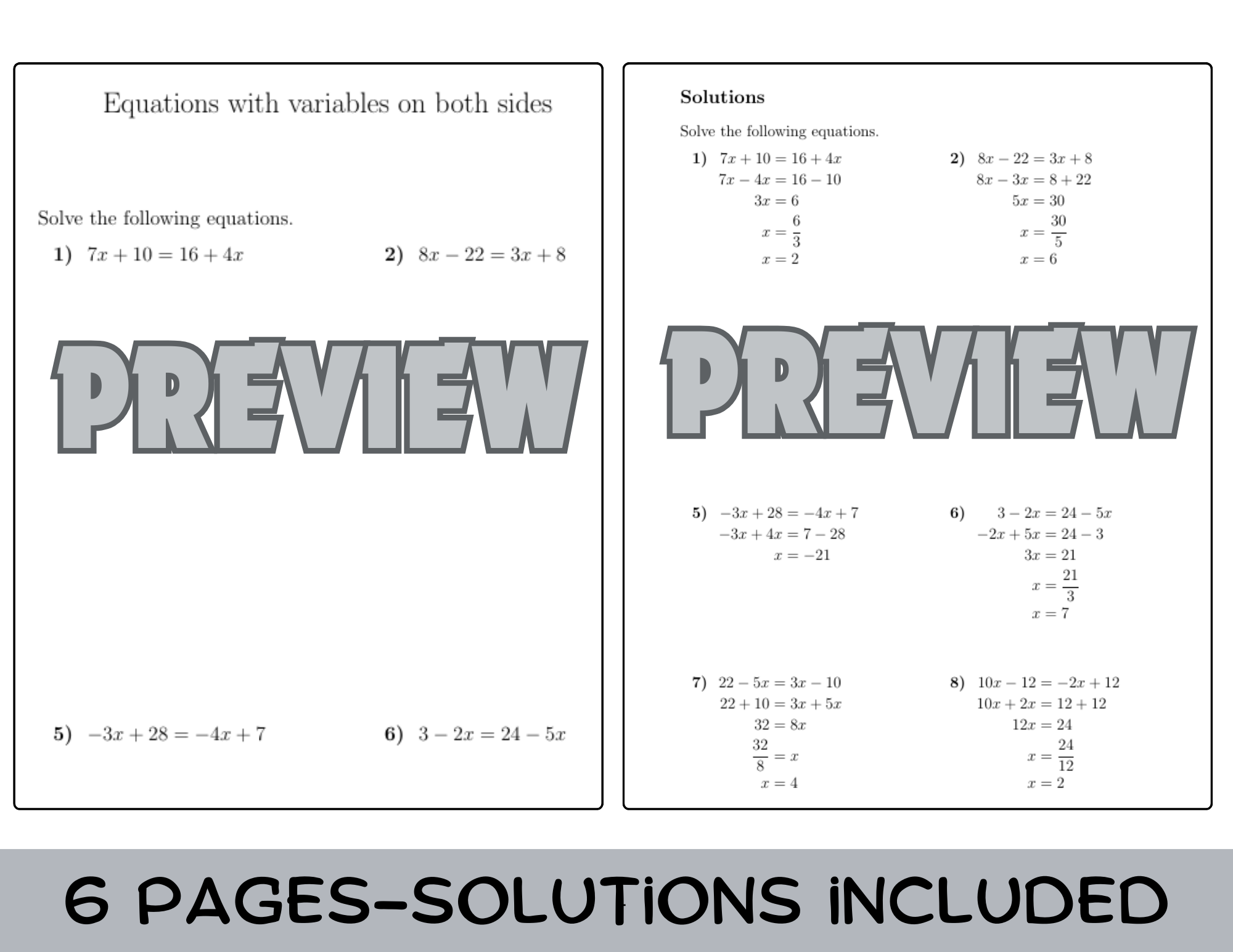 Equations with Variables on Both Sides Worksheet Pdf