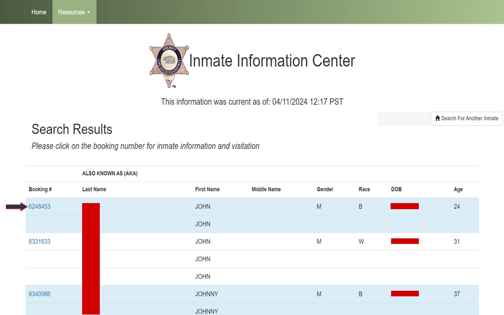Los Angeles County Sheriff's Department Inmate Locator