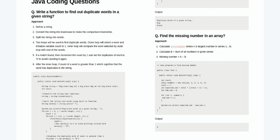 Java Coding Interview Questions with Answers