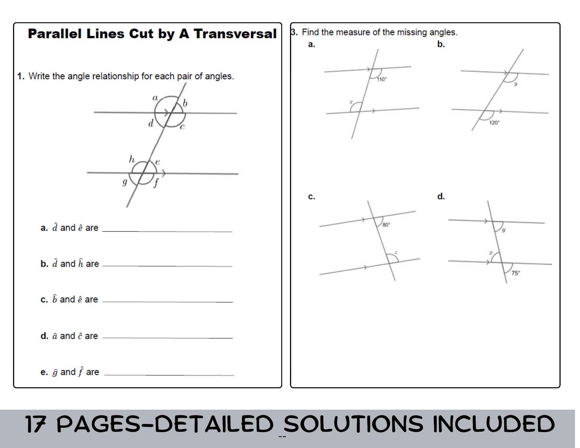 Parallel Lines and Transversal Worksheet Pdf
