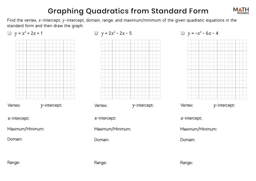 Graphing Quadratic in Standard Form Worksheet