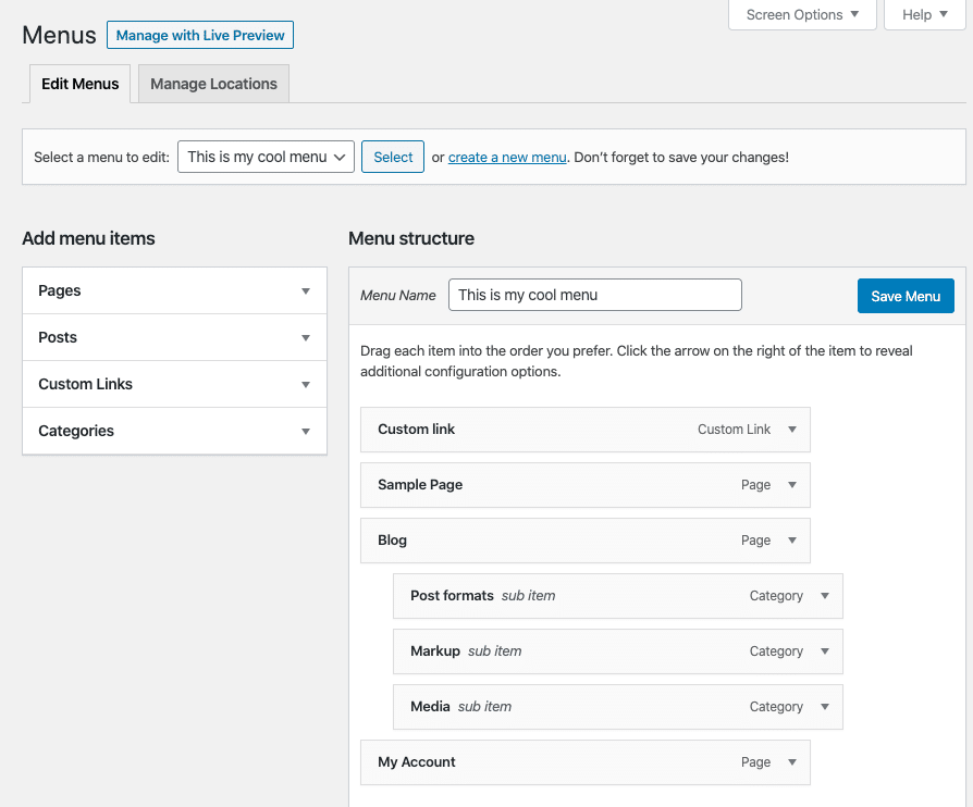 Wordpress Dropdown Menu