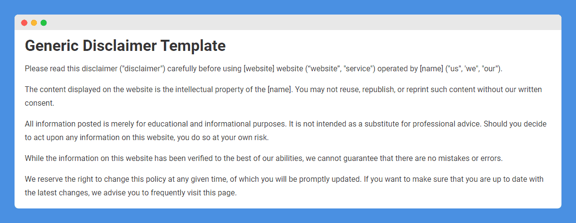 Example of a Disclaimer Statement