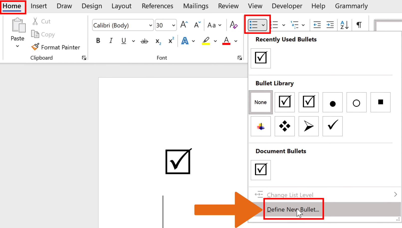 Create a Checkbox in Word