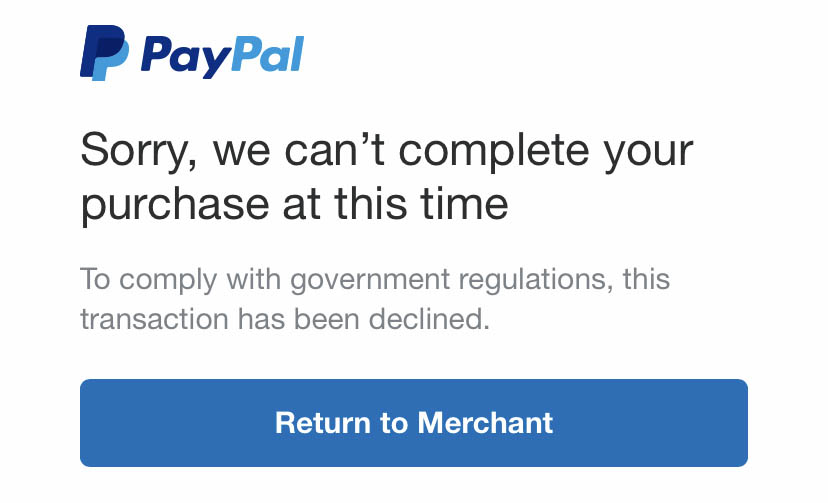 Paypal Right Now Unable to Complete Transaction