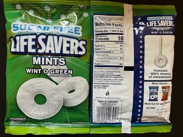 Lifesaver Wintergreen Mints Nutrition Facts