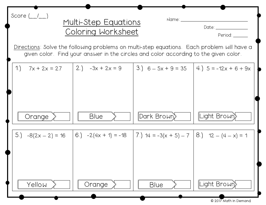 Solving Multi Step Equations Worksheet Pdf
