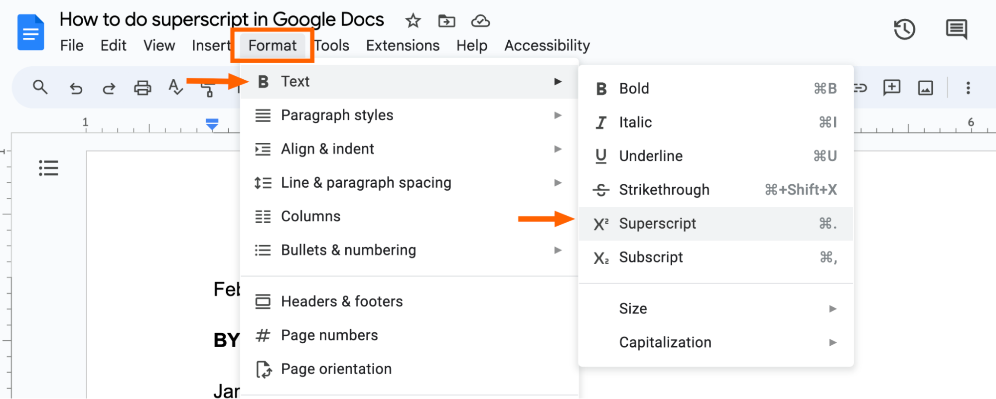 Superscript Google Docs