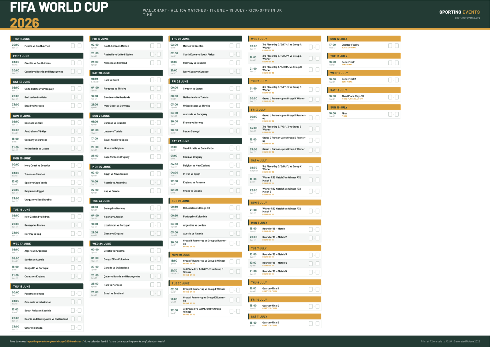 World Cup 2026 Kick off Times Uk Timetable